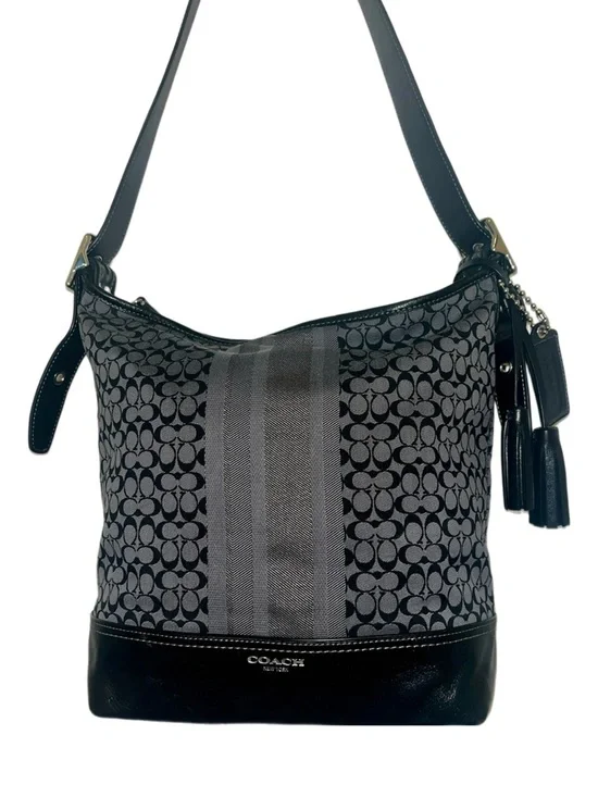 Coach Legacy 19918 Black Blue Signature Stripe Jaguard Hobo Shoulder Bag - Picture 1 of 7